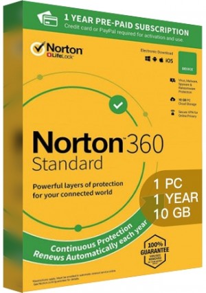 Norton 360 Standard - 1 PC/1 Year/10GB Cloud Storage