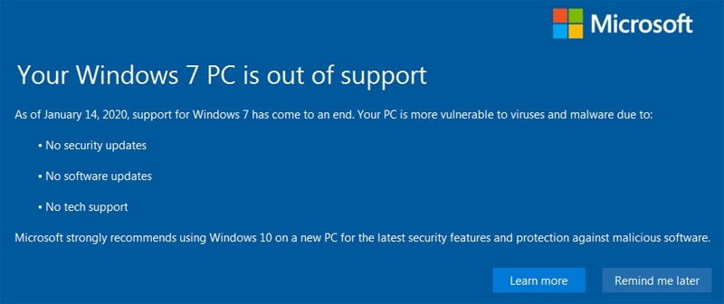 Win 7 PC is out of support